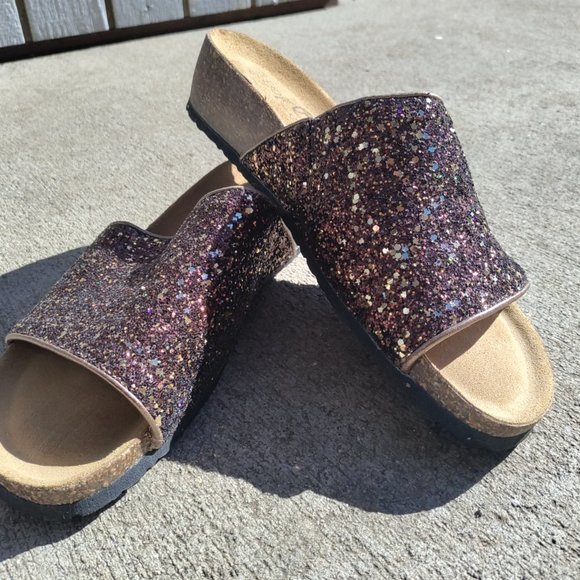 Bos And Co Women's Sandals Brown Bronz Glux Glitter Slide Size 10 EU41 - Picture 6 of 8